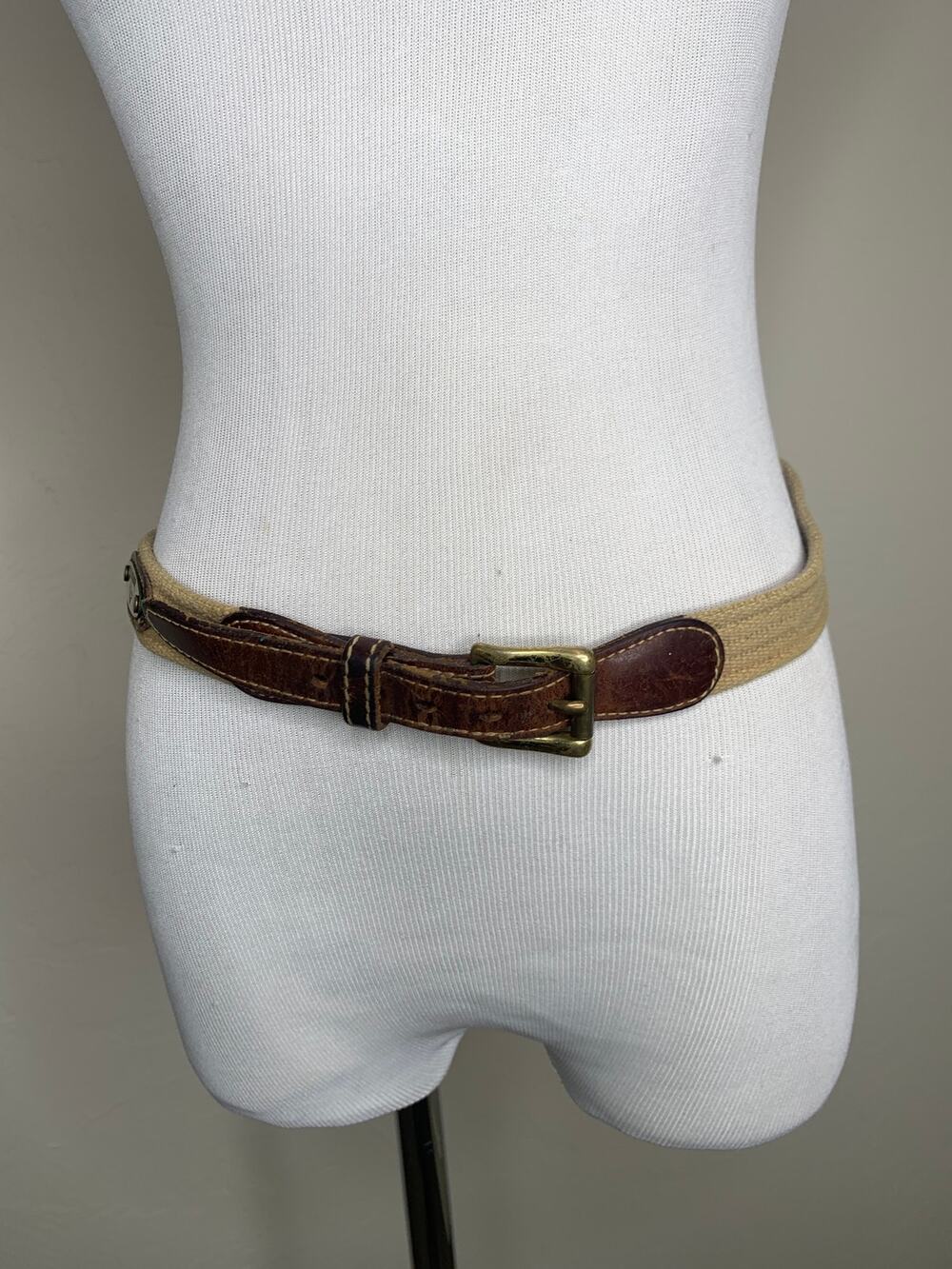 Jordache Woven Belt Leather Brown, Brass Small Medium